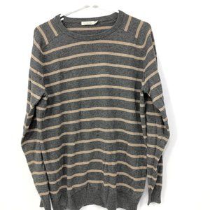 Suitsupply Mens XL Gray Beige Striped Cashmere Wool Pullover Knit Sweater